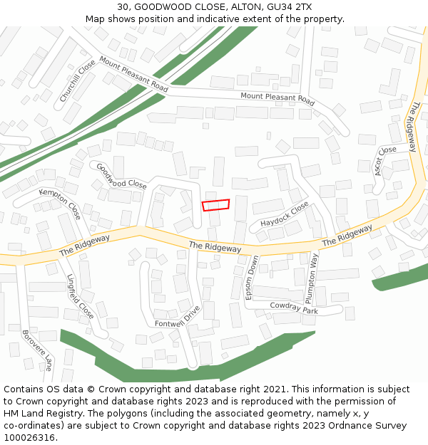 30, GOODWOOD CLOSE, ALTON, GU34 2TX: Location map and indicative extent of plot