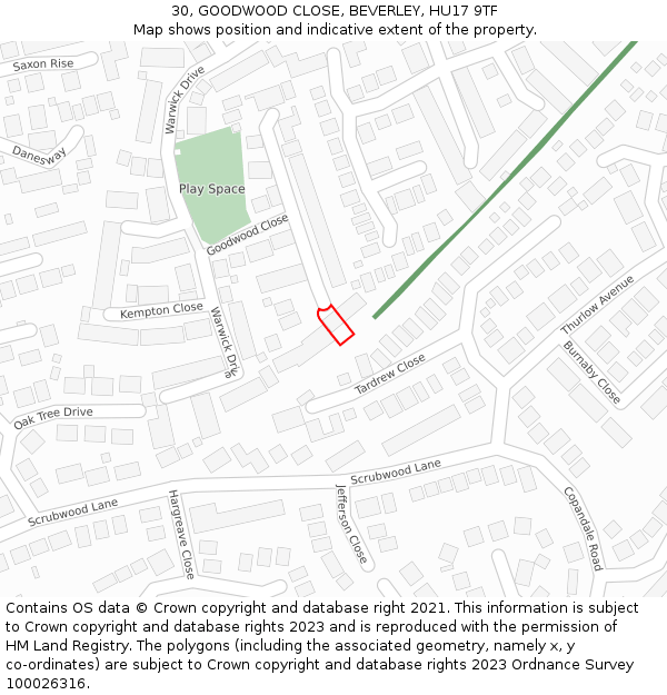 30, GOODWOOD CLOSE, BEVERLEY, HU17 9TF: Location map and indicative extent of plot