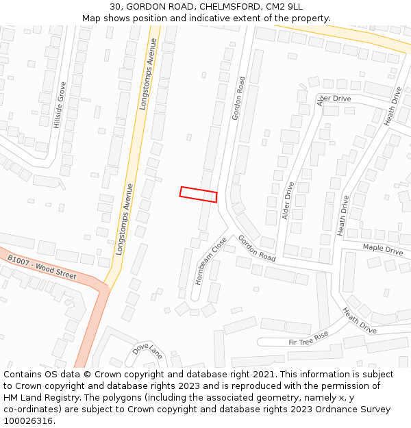 30, GORDON ROAD, CHELMSFORD, CM2 9LL: Location map and indicative extent of plot