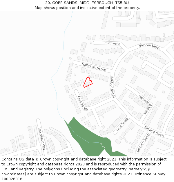 30, GORE SANDS, MIDDLESBROUGH, TS5 8UJ: Location map and indicative extent of plot