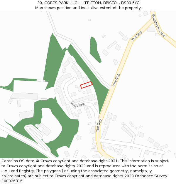 30, GORES PARK, HIGH LITTLETON, BRISTOL, BS39 6YG: Location map and indicative extent of plot