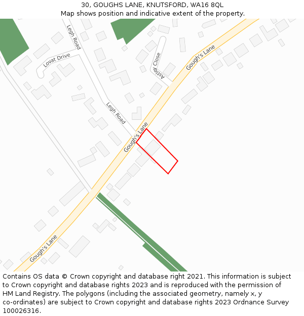 30, GOUGHS LANE, KNUTSFORD, WA16 8QL: Location map and indicative extent of plot