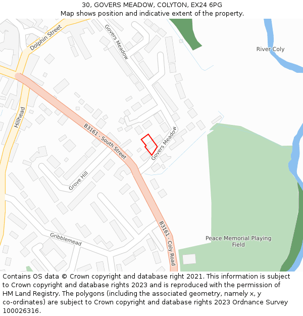 30, GOVERS MEADOW, COLYTON, EX24 6PG: Location map and indicative extent of plot