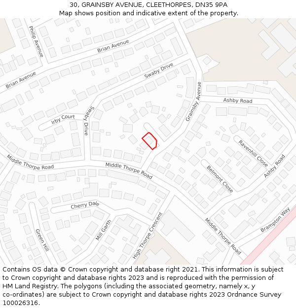 30, GRAINSBY AVENUE, CLEETHORPES, DN35 9PA: Location map and indicative extent of plot