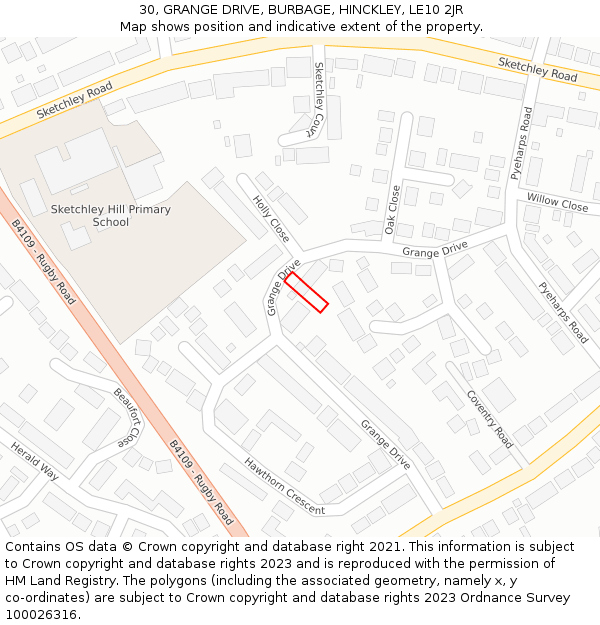 30, GRANGE DRIVE, BURBAGE, HINCKLEY, LE10 2JR: Location map and indicative extent of plot