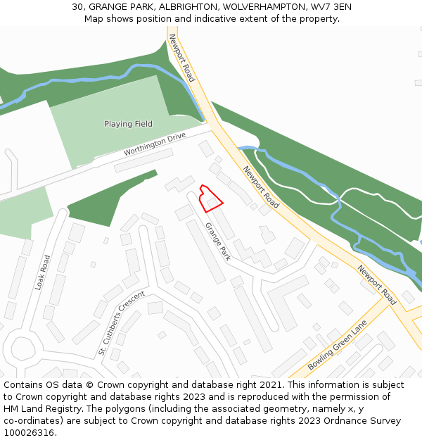 30, GRANGE PARK, ALBRIGHTON, WOLVERHAMPTON, WV7 3EN: Location map and indicative extent of plot