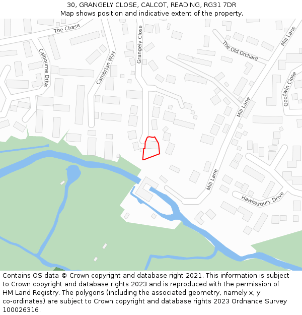 30, GRANGELY CLOSE, CALCOT, READING, RG31 7DR: Location map and indicative extent of plot