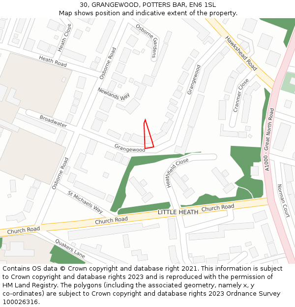 30, GRANGEWOOD, POTTERS BAR, EN6 1SL: Location map and indicative extent of plot