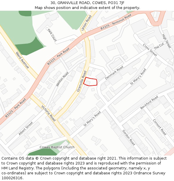 30, GRANVILLE ROAD, COWES, PO31 7JF: Location map and indicative extent of plot