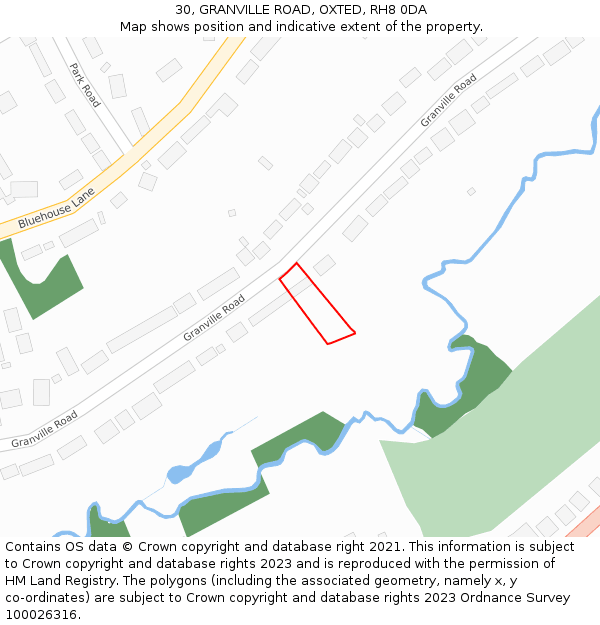 30, GRANVILLE ROAD, OXTED, RH8 0DA: Location map and indicative extent of plot