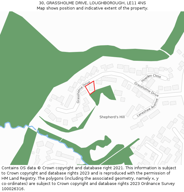 30, GRASSHOLME DRIVE, LOUGHBOROUGH, LE11 4NS: Location map and indicative extent of plot