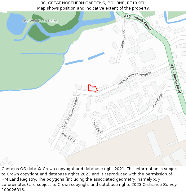 30, GREAT NORTHERN GARDENS, BOURNE, PE10 9EH: Location map and indicative extent of plot