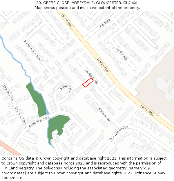 30, GREBE CLOSE, ABBEYDALE, GLOUCESTER, GL4 4XL: Location map and indicative extent of plot