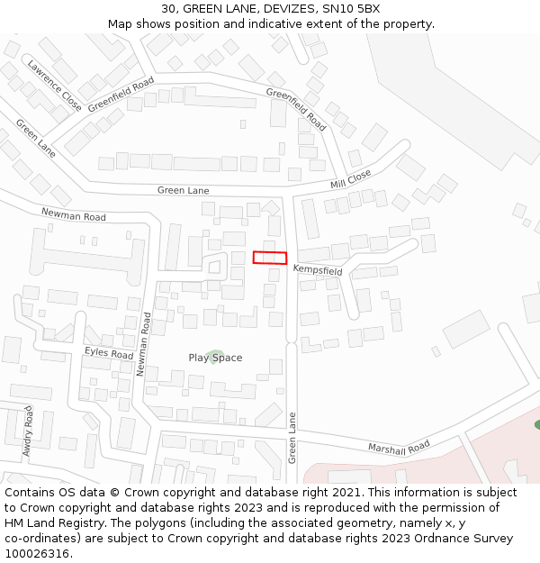 30, GREEN LANE, DEVIZES, SN10 5BX: Location map and indicative extent of plot