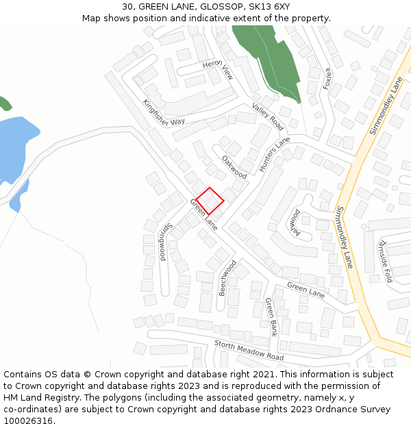 30, GREEN LANE, GLOSSOP, SK13 6XY: Location map and indicative extent of plot