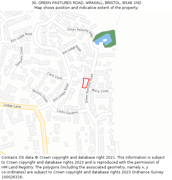 30, GREEN PASTURES ROAD, WRAXALL, BRISTOL, BS48 1ND: Location map and indicative extent of plot