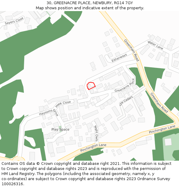 30, GREENACRE PLACE, NEWBURY, RG14 7GY: Location map and indicative extent of plot