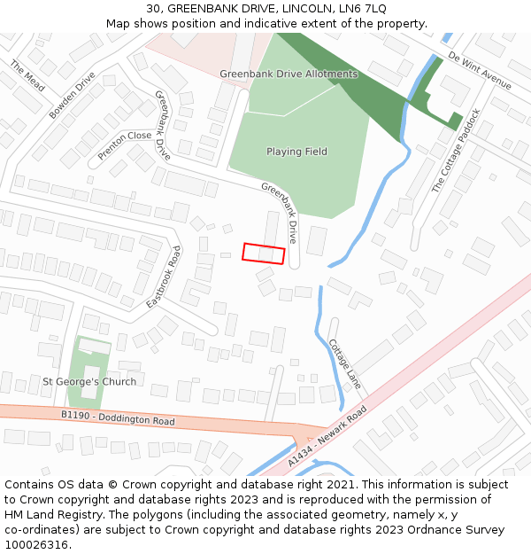 30, GREENBANK DRIVE, LINCOLN, LN6 7LQ: Location map and indicative extent of plot