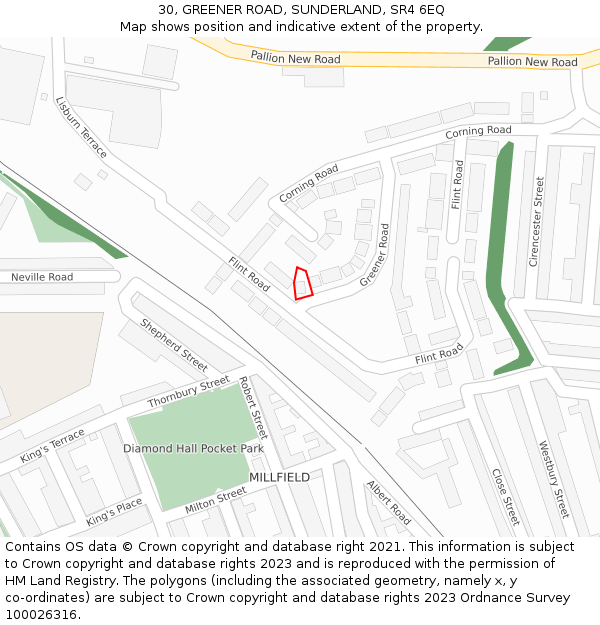 30, GREENER ROAD, SUNDERLAND, SR4 6EQ: Location map and indicative extent of plot