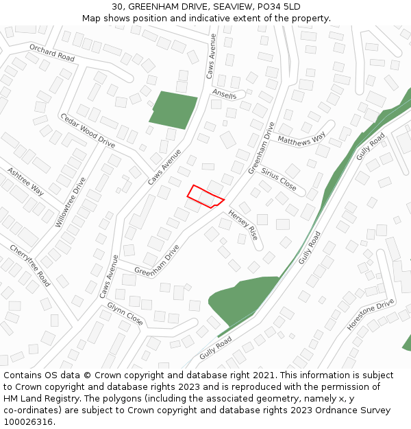 30, GREENHAM DRIVE, SEAVIEW, PO34 5LD: Location map and indicative extent of plot