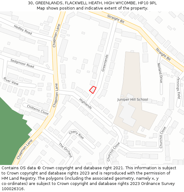 30, GREENLANDS, FLACKWELL HEATH, HIGH WYCOMBE, HP10 9PL: Location map and indicative extent of plot