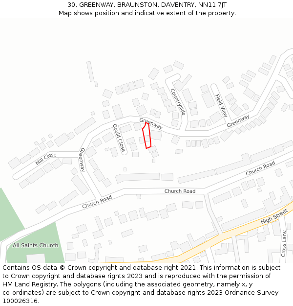 30, GREENWAY, BRAUNSTON, DAVENTRY, NN11 7JT: Location map and indicative extent of plot