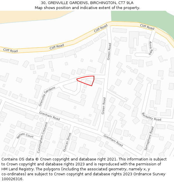 30, GRENVILLE GARDENS, BIRCHINGTON, CT7 9LA: Location map and indicative extent of plot