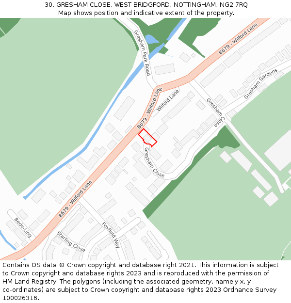 30, GRESHAM CLOSE, WEST BRIDGFORD, NOTTINGHAM, NG2 7RQ: Location map and indicative extent of plot