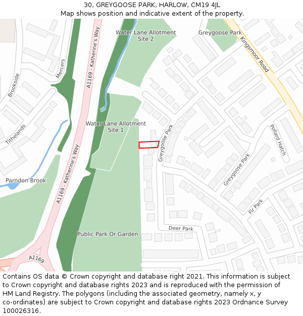 30, GREYGOOSE PARK, HARLOW, CM19 4JL: Location map and indicative extent of plot