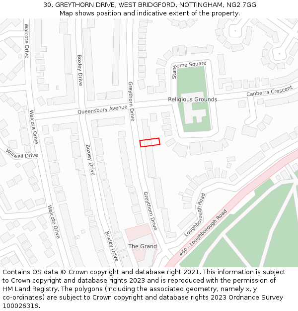 30, GREYTHORN DRIVE, WEST BRIDGFORD, NOTTINGHAM, NG2 7GG: Location map and indicative extent of plot