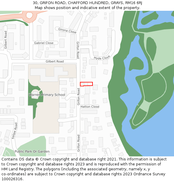 30, GRIFON ROAD, CHAFFORD HUNDRED, GRAYS, RM16 6RJ: Location map and indicative extent of plot