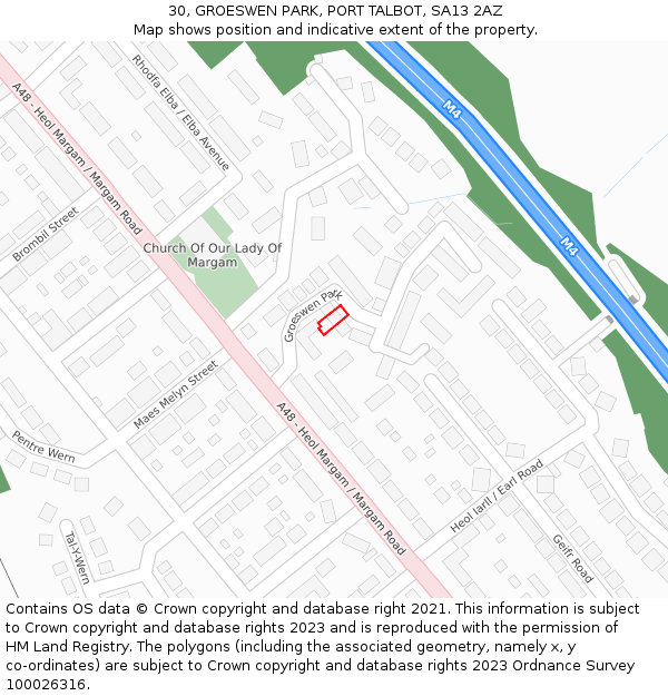 30, GROESWEN PARK, PORT TALBOT, SA13 2AZ: Location map and indicative extent of plot