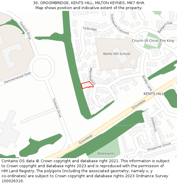 30, GROOMBRIDGE, KENTS HILL, MILTON KEYNES, MK7 6HA: Location map and indicative extent of plot