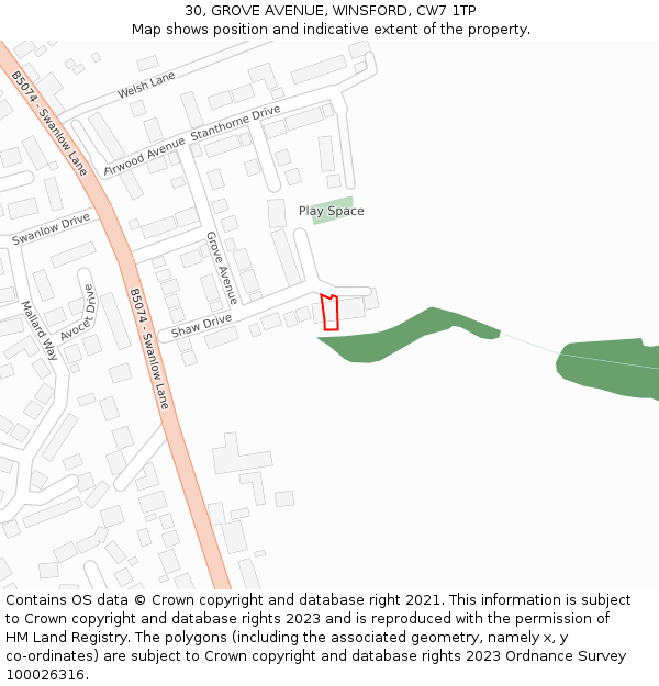 30, GROVE AVENUE, WINSFORD, CW7 1TP: Location map and indicative extent of plot