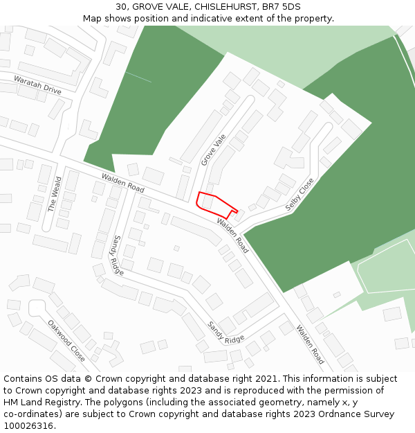 30, GROVE VALE, CHISLEHURST, BR7 5DS: Location map and indicative extent of plot