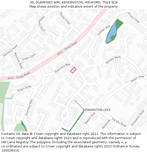 30, GUERNSEY WAY, KENNINGTON, ASHFORD, TN24 9LW: Location map and indicative extent of plot