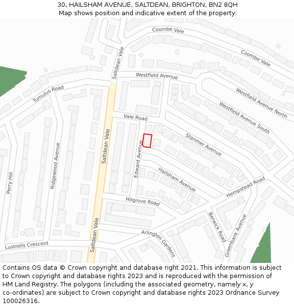 30, HAILSHAM AVENUE, SALTDEAN, BRIGHTON, BN2 8QH: Location map and indicative extent of plot