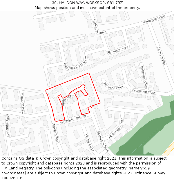 30, HALDON WAY, WORKSOP, S81 7RZ: Location map and indicative extent of plot