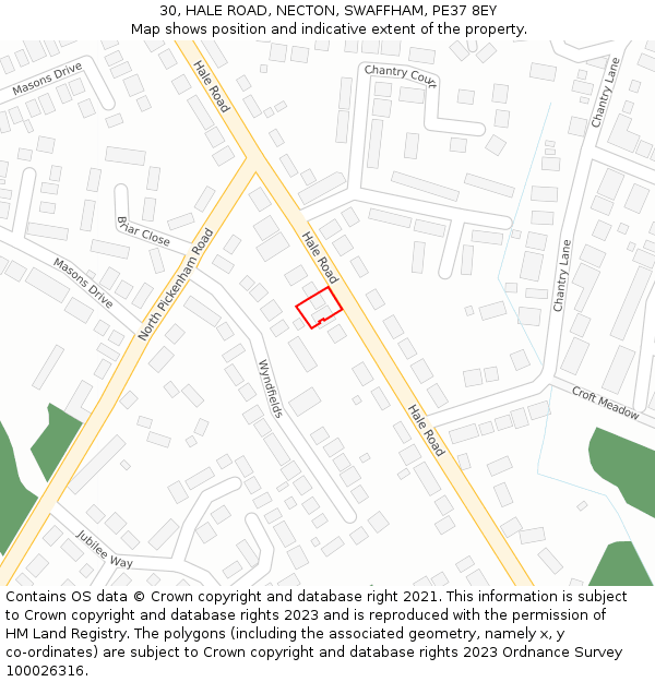 30, HALE ROAD, NECTON, SWAFFHAM, PE37 8EY: Location map and indicative extent of plot