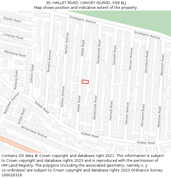 30, HALLET ROAD, CANVEY ISLAND, SS8 8LJ: Location map and indicative extent of plot