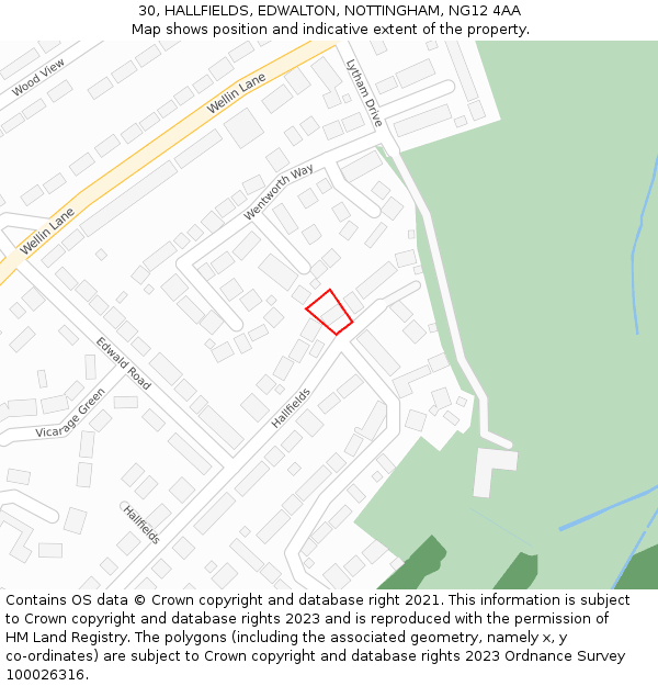 30, HALLFIELDS, EDWALTON, NOTTINGHAM, NG12 4AA: Location map and indicative extent of plot