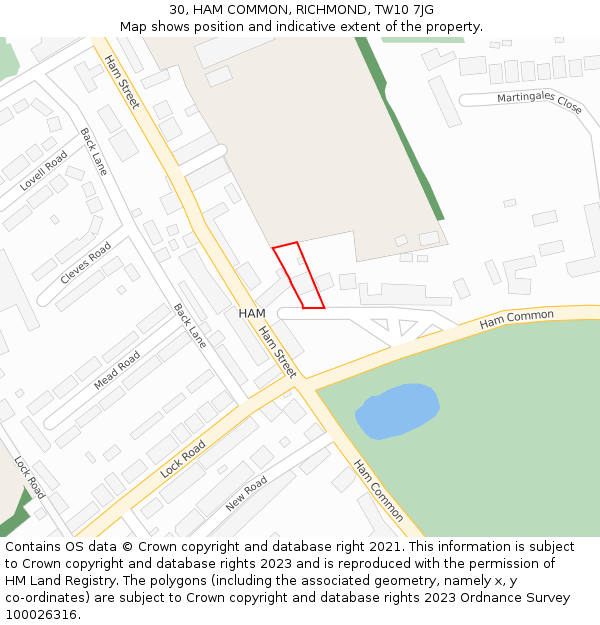 30, HAM COMMON, RICHMOND, TW10 7JG: Location map and indicative extent of plot