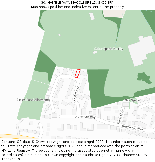 30, HAMBLE WAY, MACCLESFIELD, SK10 3RN: Location map and indicative extent of plot