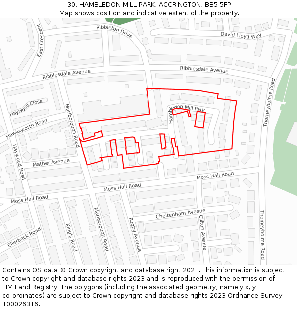 30, HAMBLEDON MILL PARK, ACCRINGTON, BB5 5FP: Location map and indicative extent of plot