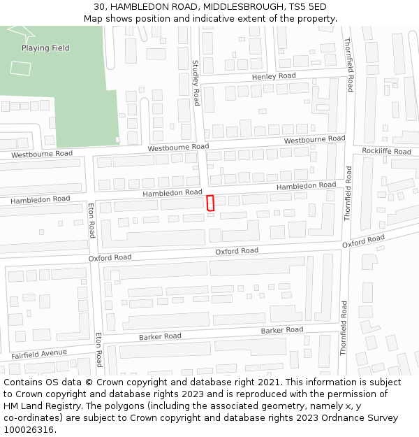 30, HAMBLEDON ROAD, MIDDLESBROUGH, TS5 5ED: Location map and indicative extent of plot