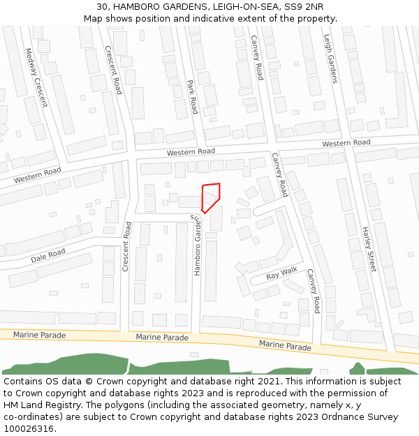 30, HAMBORO GARDENS, LEIGH-ON-SEA, SS9 2NR: Location map and indicative extent of plot