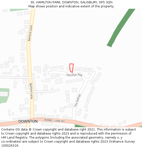 30, HAMILTON PARK, DOWNTON, SALISBURY, SP5 3QN: Location map and indicative extent of plot