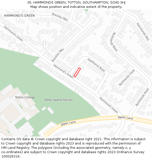 30, HAMMONDS GREEN, TOTTON, SOUTHAMPTON, SO40 3HJ: Location map and indicative extent of plot