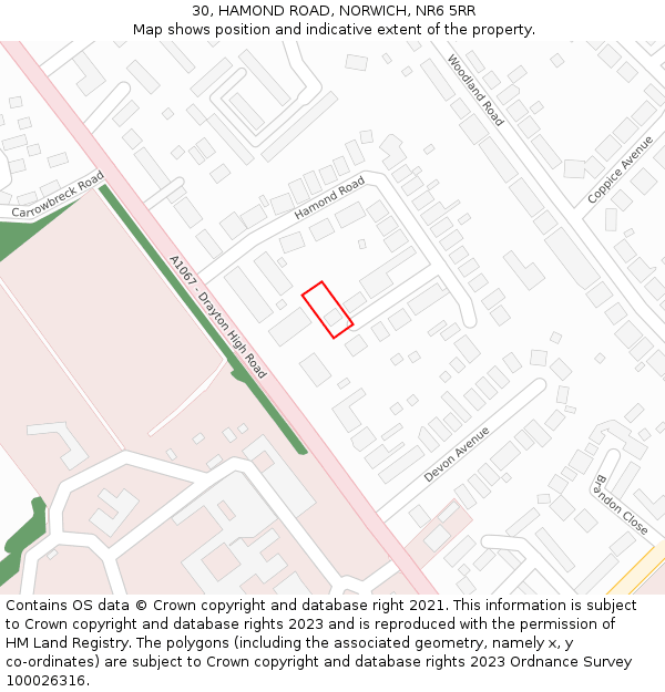 30, HAMOND ROAD, NORWICH, NR6 5RR: Location map and indicative extent of plot