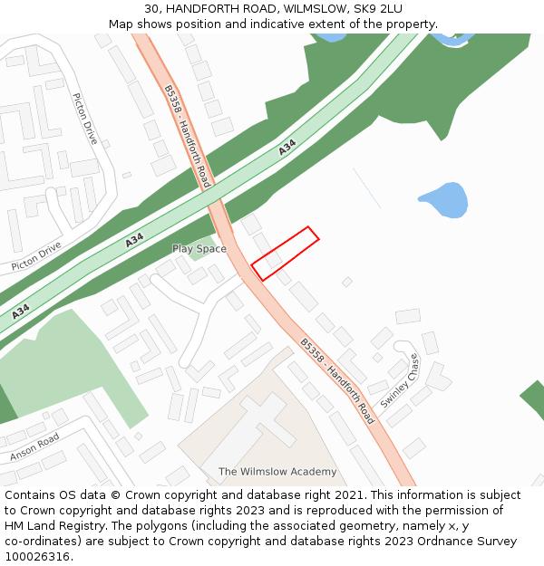 30, HANDFORTH ROAD, WILMSLOW, SK9 2LU: Location map and indicative extent of plot